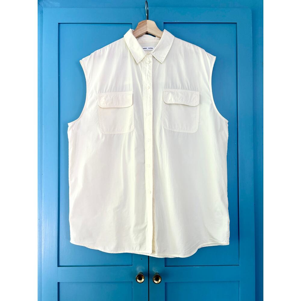 $165 Samsøe Samsøe Cream Sleeveless Button Down Shirt Scandi Japandi- Size Large